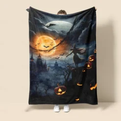 Halloween Decoration Witch Throw Blanket - Soft and Cozy Fleece with Enchanting Witch Design - Perfect for Adding a Spooky Touch to Your Home Decor - High-Quality and Durable Fabric
