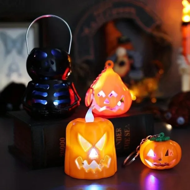 Halloween DecorationJack O Lantern Electronic Candle Light, Portable Candlestick Night Light, Ghost Festival Decoration, Props Atmosphere Layout, Suitable for Autumn Thanksgiving Table Decoration