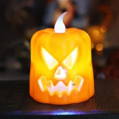 Halloween DecorationJack O Lantern Electronic Candle Light, Portable Candlestick Night Light, Ghost Festival Decoration, Props Atmosphere Layout, Suitable for Autumn Thanksgiving Table Decoration