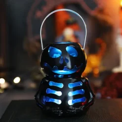 Halloween DecorationJack O Lantern Electronic Candle Light, Portable Candlestick Night Light, Ghost Festival Decoration, Props Atmosphere Layout, Suitable for Autumn Thanksgiving Table Decoration