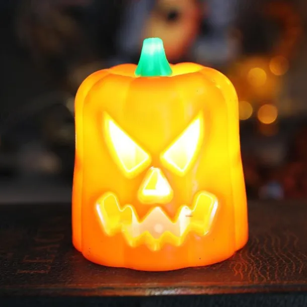 Halloween DecorationJack O Lantern Electronic Candle Light, Portable Candlestick Night Light, Ghost Festival Decoration, Props Atmosphere Layout, Suitable for Autumn Thanksgiving Table Decoration