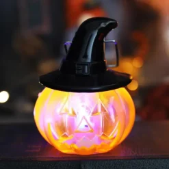 Halloween DecorationJack O Lantern Electronic Candle Light, Portable Candlestick Night Light, Ghost Festival Decoration, Props Atmosphere Layout, Suitable for Autumn Thanksgiving Table Decoration