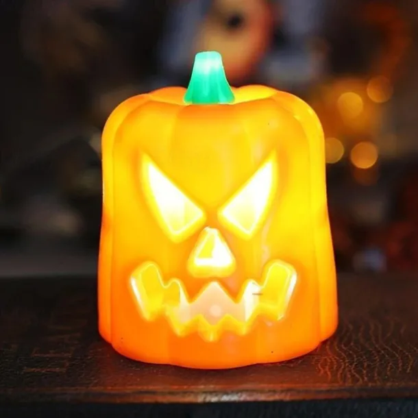 Halloween DecorationJack O Lantern Electronic Candle Light, Portable Candlestick Night Light, Ghost Festival Decoration, Props Atmosphere Layout, Suitable for Autumn Thanksgiving Table Decoration