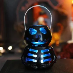 Halloween DecorationJack O Lantern Electronic Candle Light, Portable Candlestick Night Light, Ghost Festival Decoration, Props Atmosphere Layout, Suitable for Autumn Thanksgiving Table Decoration