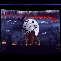 Halloween Decorations Backlight Tapestry Jack O Lantern UV Reactive Hanging Fluorescent Home Decoration Background Cloth Art Home Bedroom Living Room