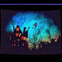 Halloween Decorations Backlight Tapestry Jack O Lantern UV Reactive Hanging Fluorescent Home Decoration Background Cloth Art Home Bedroom Living Room