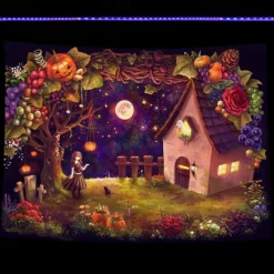 Halloween Decorations Backlight Tapestry Jack O Lantern UV Reactive Hanging Fluorescent Home Decoration Background Cloth Art Home Bedroom Living Room