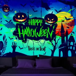 Halloween Decorations Backlight Tapestry Jack O Lantern UV Reactive Hanging Fluorescent Home Decoration Background Cloth Art Home Bedroom Living Room