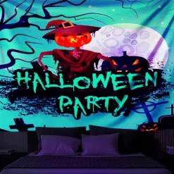 Halloween Decorations Backlight Tapestry Jack O Lantern UV Reactive Hanging Fluorescent Home Decoration Background Cloth Art Home Bedroom Living Room
