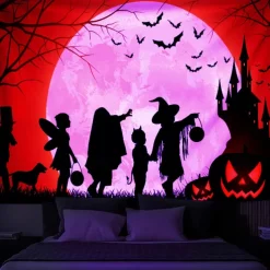 Halloween Decorations Backlight Tapestry Jack O Lantern UV Reactive Hanging Fluorescent Home Decoration Background Cloth Art Home Bedroom Living Room