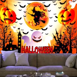 Halloween Decorations Backlight Tapestry UV Reactive Wall Hanging Pumpkin Cloth Fluorescent Home Decoration Background Cloth Art Home Bedroom Living Room Decoration