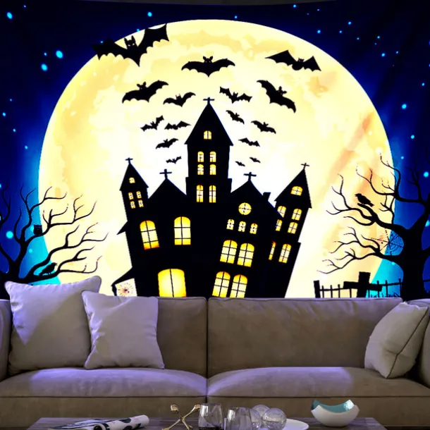 Halloween Decorations Backlight Tapestry UV Reactive Wall Hanging Pumpkin Cloth Fluorescent Home Decoration Background Cloth Art Home Bedroom Living Room Decoration
