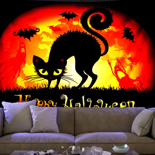 Halloween Decorations Backlight Tapestry UV Reactive Wall Hanging Pumpkin Cloth Fluorescent Home Decoration Background Cloth Art Home Bedroom Living Room Decoration