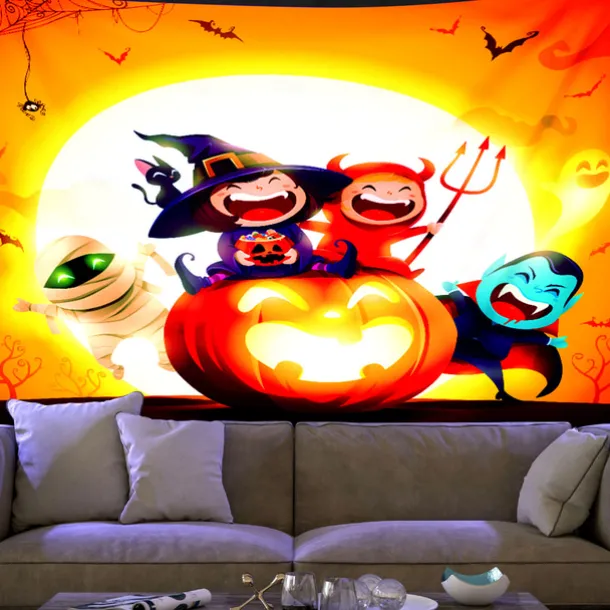 Halloween Decorations Backlight Tapestry UV Reactive Wall Hanging Pumpkin Cloth Fluorescent Home Decoration Background Cloth Art Home Bedroom Living Room Decoration