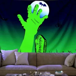 Halloween Decorations Backlight Tapestry UV Reactive Wall Hanging Pumpkin Cloth Fluorescent Home Decoration Background Cloth Art Home Bedroom Living Room Decoration