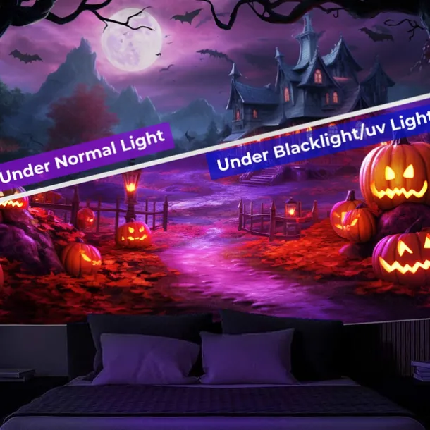 Halloween Decorations Blacklight Tapestry Glow Party Creepy Mansion Castle UV Reactive Glow in the Dark Psychedelic Trippy Misty Hanging Tapestry Wall Art Mural for Living Room Bedroom