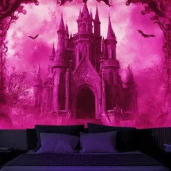 Halloween Decorations Blacklight Tapestry Glow Party Creepy Mansion Castle UV Reactive Glow in the Dark Psychedelic Trippy Misty Hanging Tapestry Wall Art Mural for Living Room Bedroom