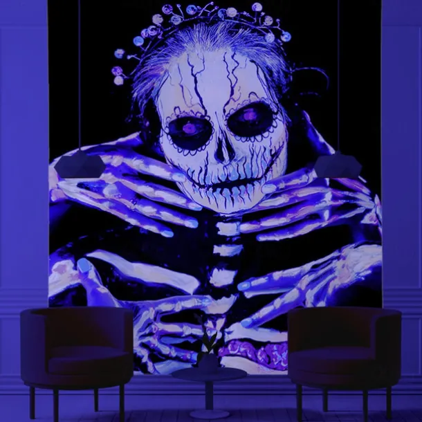Halloween Decorations Blacklight UV Reactive Wall Tapestry Skeleton Art Decor Blanket Curtain Hanging Home Bedroom Decoration Polyester Skull