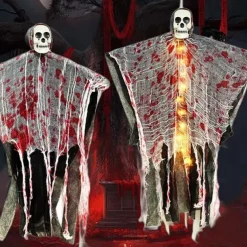 Halloween Decorations Blood-Stained Luminous Skull Hanging Ghost Outdoor Hanging Ghost Pendant Haunted House Secret Room Scene Layout