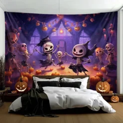 Halloween Decorations Cute Skeleton Hanging Tapestry Wall Art Large Tapestry Mural Decor Photograph Backdrop Blanket Curtain Home Bedroom Living Room