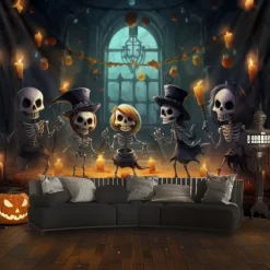 Halloween Decorations Cute Skeleton Hanging Tapestry Wall Art Large Tapestry Mural Decor Photograph Backdrop Blanket Curtain Home Bedroom Living Room
