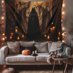 Halloween Decorations Death Pumpkin Hanging Tapestry Wall Art Large Tapestry Mural Decor Photograph Backdrop Blanket Curtain Home Bedroom Living Room Decoration