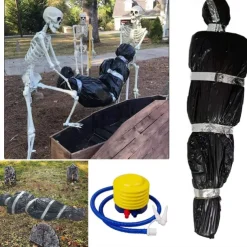 Halloween Decorations Dead Victim Props,Scary Fake Corpse with Pump,152cm Hanging Scary Fake Corpse in Bag Death Victim Halloween Outdoor Props Creepy Haunted House Halloween Decorations