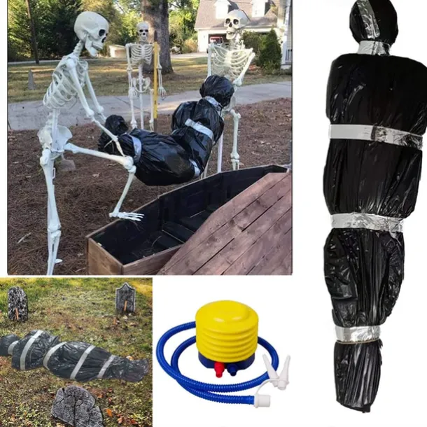 Halloween Decorations Dead Victim Props,Scary Fake Corpse with Pump,152cm Hanging Scary Fake Corpse in Bag Death Victim Halloween Outdoor Props Creepy Haunted House Halloween Decorations