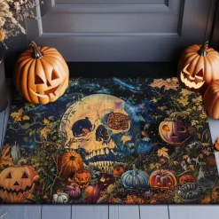 Halloween Decorations Doormat Pumpkin Skull Kitchen Mat Floor Mat Non-Slip Area Rug Oil Proof Rug Indoor Outdoor Mat Bedroom Decor Bathroom Mat Entrance Rug