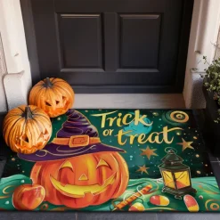 Halloween Decorations Doormat Evil Pumpkin Ghost Kitchen Mat Floor Mat Non-Slip Area Rug Oil Proof Rug Indoor Outdoor Mat Bedroom Decor Bathroom Mat Entrance Rug