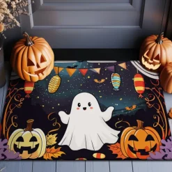 Halloween Decorations Doormat Evil Pumpkin Ghost Kitchen Mat Floor Mat Non-Slip Area Rug Oil Proof Rug Indoor Outdoor Mat Bedroom Decor Bathroom Mat Entrance Rug