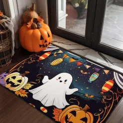 Halloween Decorations Doormat Evil Pumpkin Ghost Kitchen Mat Floor Mat Non-Slip Area Rug Oil Proof Rug Indoor Outdoor Mat Bedroom Decor Bathroom Mat Entrance Rug