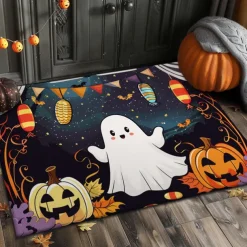 Halloween Decorations Doormat Evil Pumpkin Ghost Kitchen Mat Floor Mat Non-Slip Area Rug Oil Proof Rug Indoor Outdoor Mat Bedroom Decor Bathroom Mat Entrance Rug
