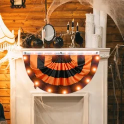 Halloween Decorations Flag Bunting Half Fan Flag Halloween Yard Hanging Bunting Flag Banner with Grommets for Porch Yard Outdoor Festival Patio Lawn Garden Party Decor