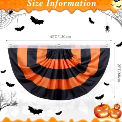 Halloween Decorations Flag Bunting Half Fan Flag Halloween Yard Hanging Bunting Flag Banner with Grommets for Porch Yard Outdoor Festival Patio Lawn Garden Party Decor