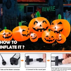 Halloween Decorations 10ft Long Inflatable Pumpkin Light, LED Blow Up Light Up Pumpkin Decor Indoor Outdoor Holiday Art Decor Decorations