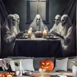 Halloween Decorations Ghosts Dinner Hanging Tapestry Wall Art Large Tapestry Mural Decor Photograph Backdrop Blanket Curtain Home Bedroom Living Room Decoration Pumpkin Haunted House