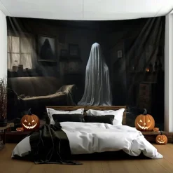 Halloween Decorations Ghost House Hanging Tapestry Wall Art Large Tapestry Mural Decor Photograph Backdrop Blanket Curtain Home Bedroom Living Room