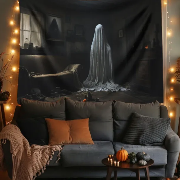 Halloween Decorations Ghost House Hanging Tapestry Wall Art Large Tapestry Mural Decor Photograph Backdrop Blanket Curtain Home Bedroom Living Room