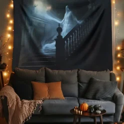 Halloween Decorations Ghost House Hanging Tapestry Wall Art Large Tapestry Mural Decor Photograph Backdrop Blanket Curtain Home Bedroom Living Room