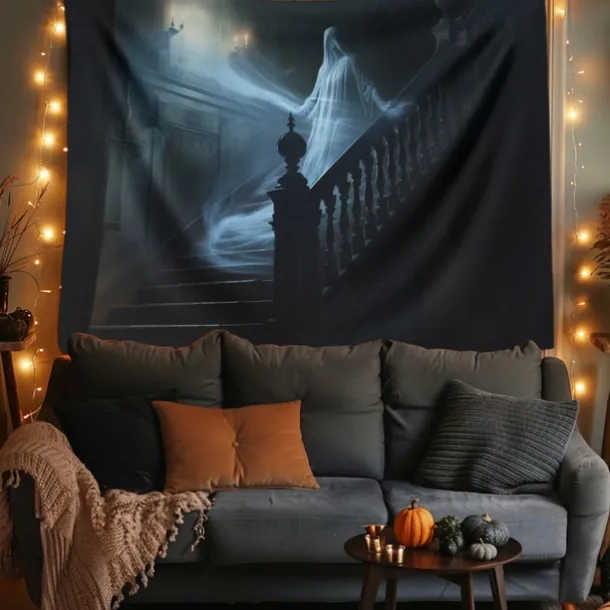Halloween Decorations Ghost House Hanging Tapestry Wall Art Large Tapestry Mural Decor Photograph Backdrop Blanket Curtain Home Bedroom Living Room