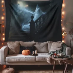 Halloween Decorations Ghost House Hanging Tapestry Wall Art Large Tapestry Mural Decor Photograph Backdrop Blanket Curtain Home Bedroom Living Room