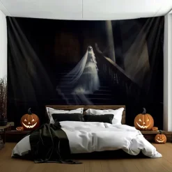 Halloween Decorations Ghost Bride Hanging Tapestry Wall Art Large Tapestry Mural Decor Photograph Backdrop Blanket Curtain Home Bedroom Living Room Decoration