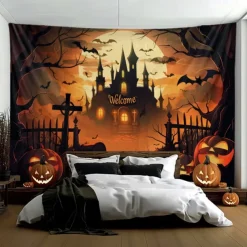 Halloween Decorations Graveyard Hanging Tapestry Wall Art Large Tapestry Mural Decor Photograph Backdrop Blanket Curtain Home Bedroom Living Room