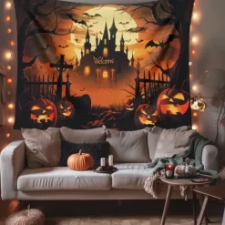 Halloween Decorations Graveyard Hanging Tapestry Wall Art Large Tapestry Mural Decor Photograph Backdrop Blanket Curtain Home Bedroom Living Room