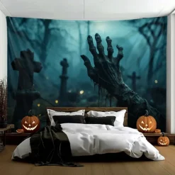 Halloween Decorations Graveyard Hanging Tapestry Wall Art Large Tapestry Mural Decor Photograph Backdrop Blanket Curtain Home Bedroom Living Room Zombie Ghost