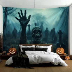 Halloween Decorations Graveyard Hanging Tapestry Wall Art Large Tapestry Mural Decor Photograph Backdrop Blanket Curtain Home Bedroom Living Room Zombie Ghost