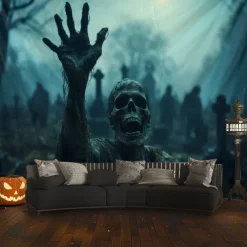 Halloween Decorations Graveyard Hanging Tapestry Wall Art Large Tapestry Mural Decor Photograph Backdrop Blanket Curtain Home Bedroom Living Room Zombie Ghost