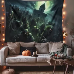 Halloween Decorations Graveyard Hanging Tapestry Wall Art Large Tapestry Mural Decor Photograph Backdrop Blanket Curtain Home Bedroom Living Room Zombie Ghost
