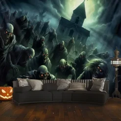 Halloween Decorations Graveyard Hanging Tapestry Wall Art Large Tapestry Mural Decor Photograph Backdrop Blanket Curtain Home Bedroom Living Room Zombie Ghost